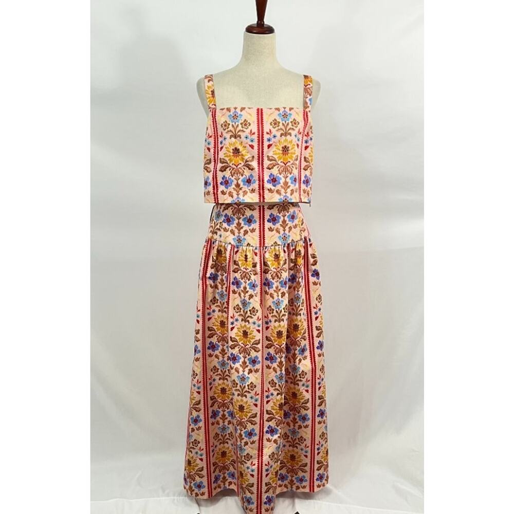 HILL HOUSE Sz XL 2pc Kate Midi Skirt Clara Crop Top Set Floral Block Stripe NWT - Picture 7 of 13